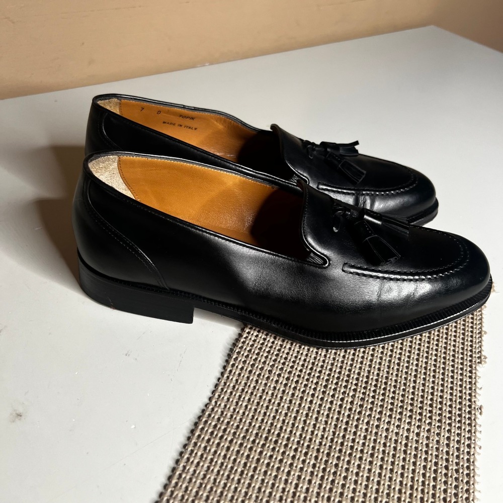 Bally Topik Mens Black Leather Tassel Loafers Made in Italy Size 7 D